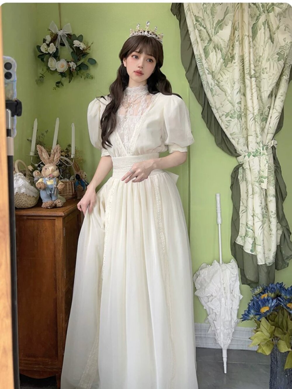 Vintage Victorian Lace Maxi Dress — Cottagecore Wedding Bridal Style — Ivory — S